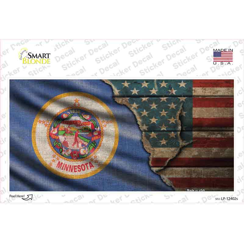 LP-12402s-M Minnesota & American Flag Novelty Sticker Decal - Medium