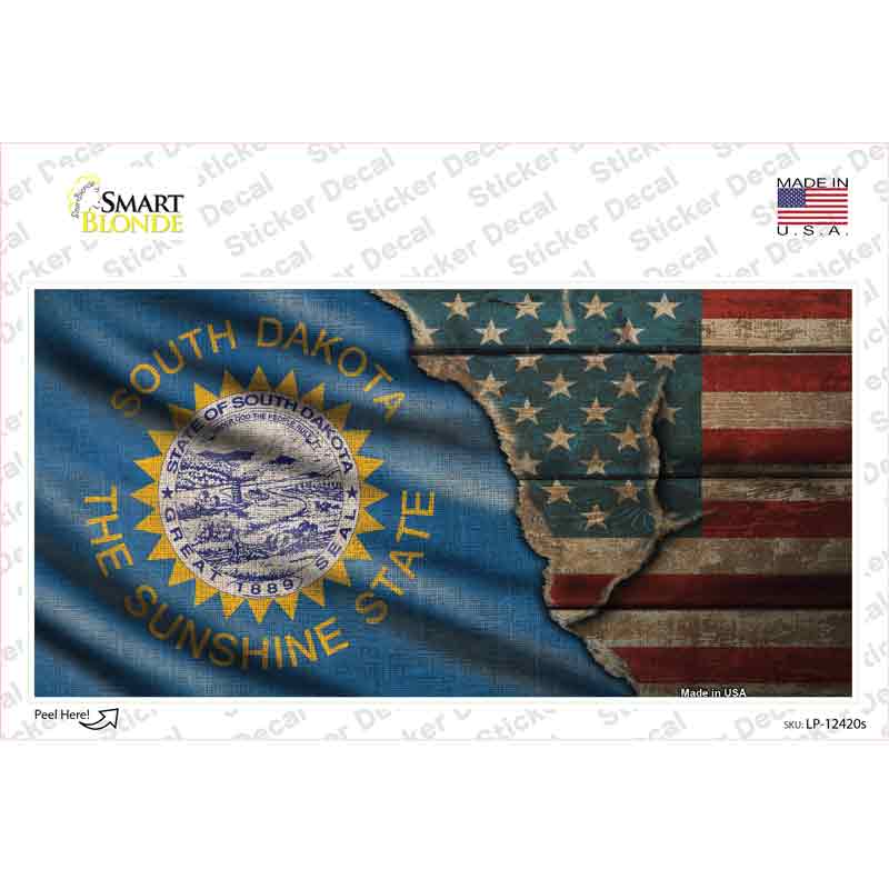 LP-12420s-M South Dakota & American Flag Novelty Sticker Decal - Medium