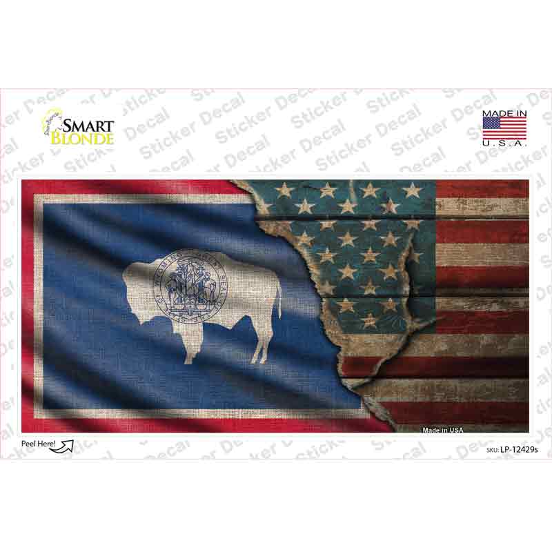 LP-12429s-M Wyoming & American Flag Novelty Sticker Decal - Medium