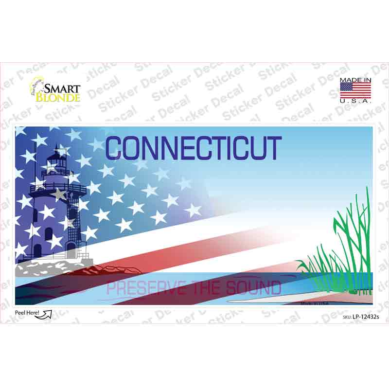 LP-12432s-M Connecticut Half American Flag Novelty Sticker Decal - Medium