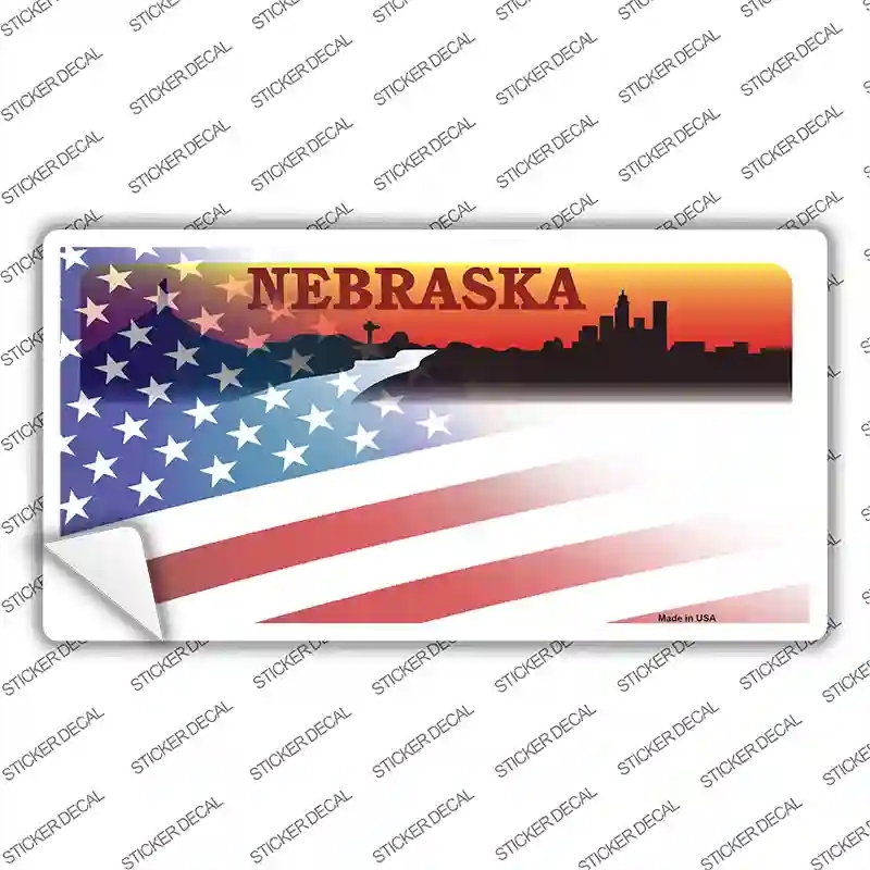 LP-12450s-L Nebraska Half American Flag Novelty Sticker Decal - Large