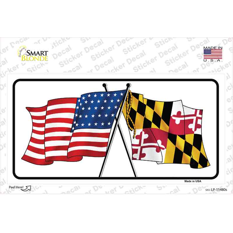 LP-11480s-M Maryland Crossed US Flag Novelty Sticker Decal - Medium