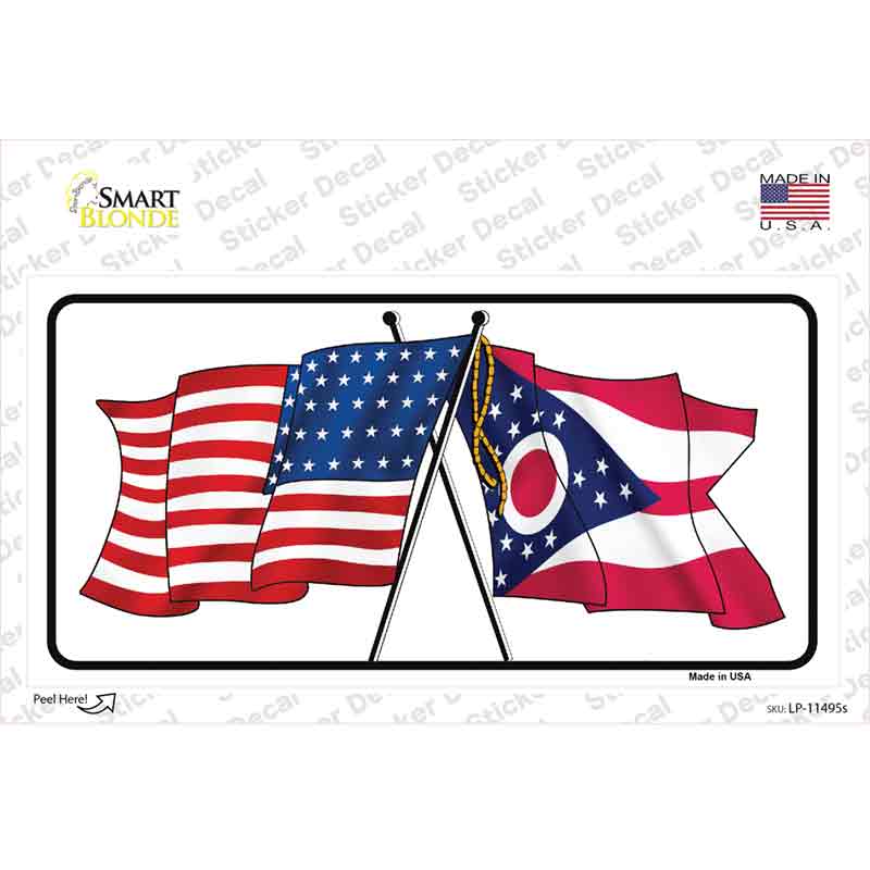 LP-11495s-M Ohio Crossed US Flag Novelty Sticker Decal - Medium