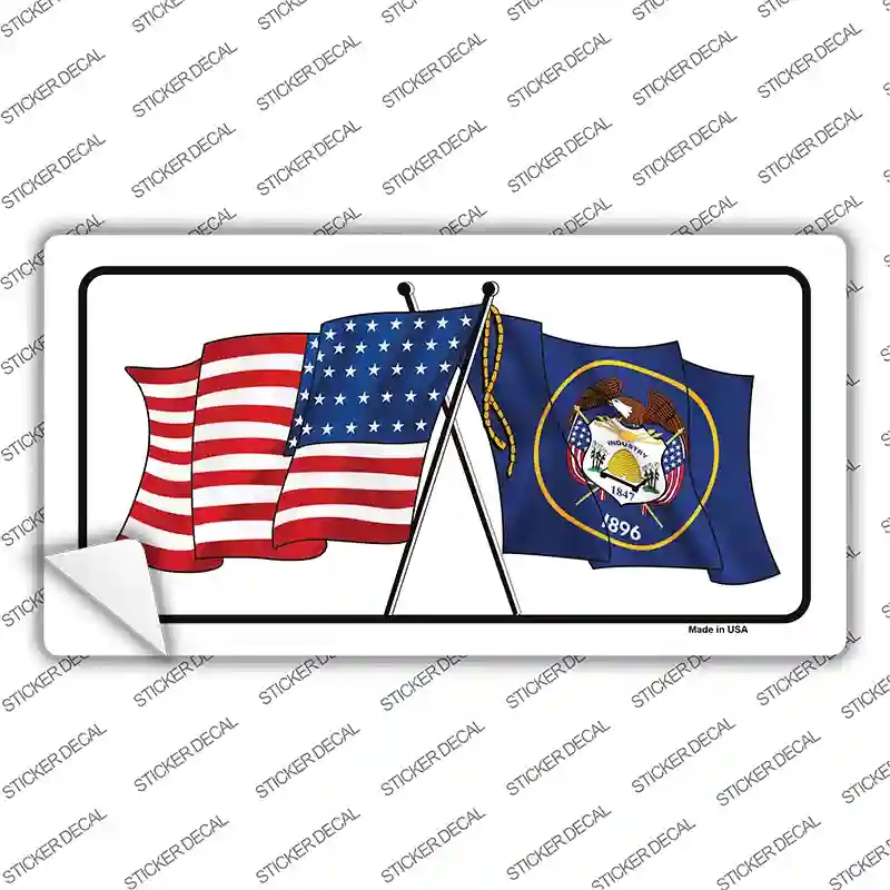 LP-11504s-S Utah Crossed US Flag Novelty Sticker Decal - Small
