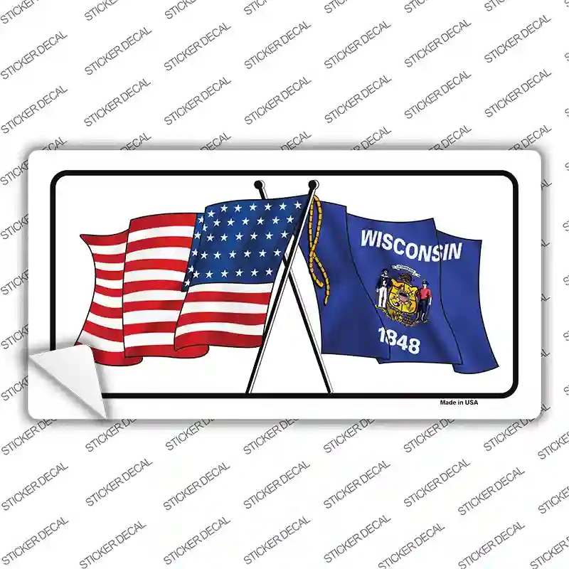 LP-11509s-L Wisconsin Crossed US Flag Novelty Sticker Decal - Large