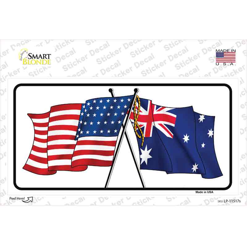 LP-11517s-M Australia Crossed US Flag Novelty Sticker Decal - Medium