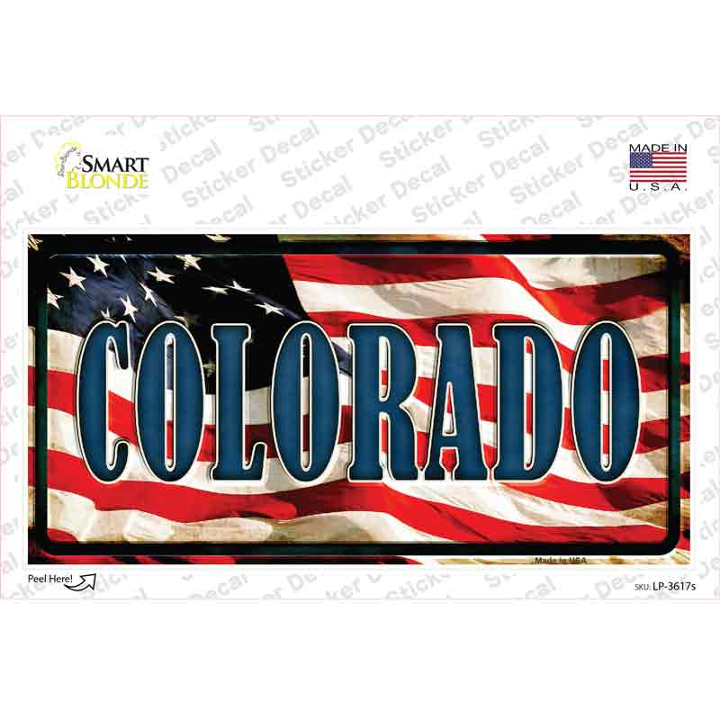 LP-3617s-M Colorado on American Flag Novelty Sticker Decal - Medium