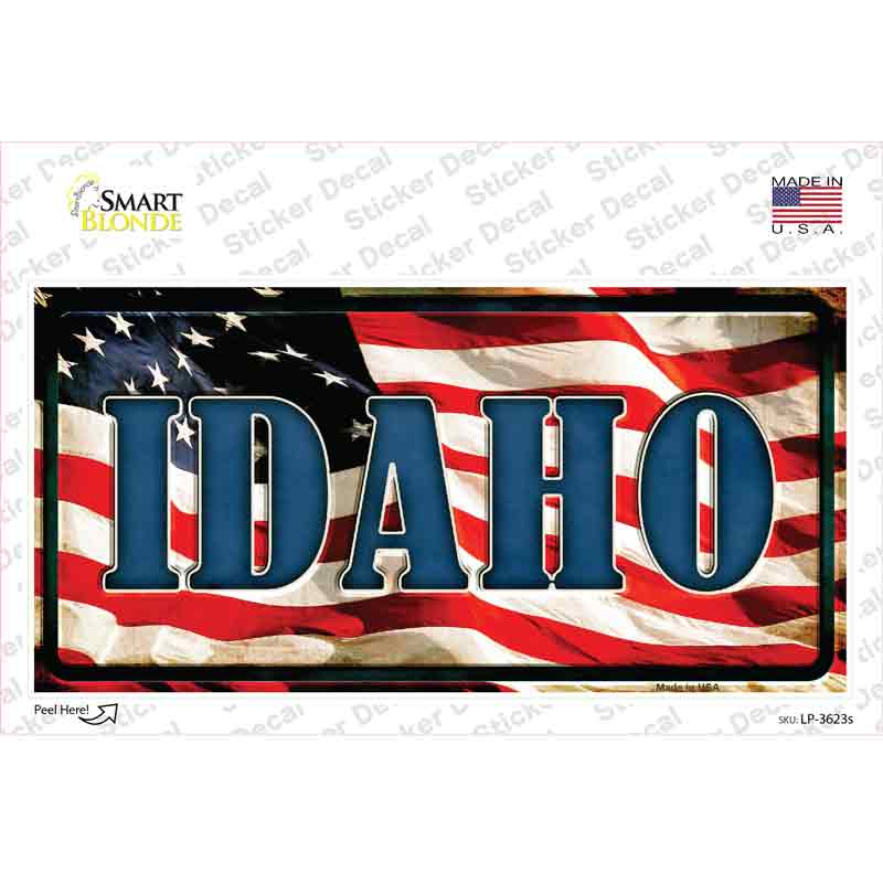 LP-3623s-M Idaho on American Flag Novelty Sticker Decal - Medium