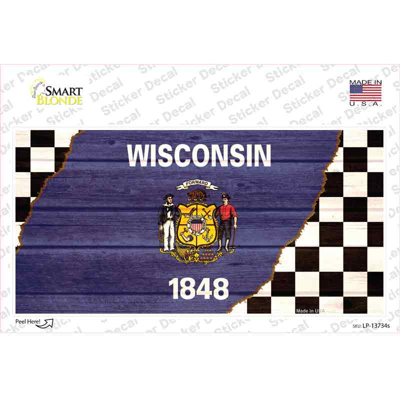 LP-13734s-M Wisconsin Racing Flag Novelty Sticker Decal - Medium