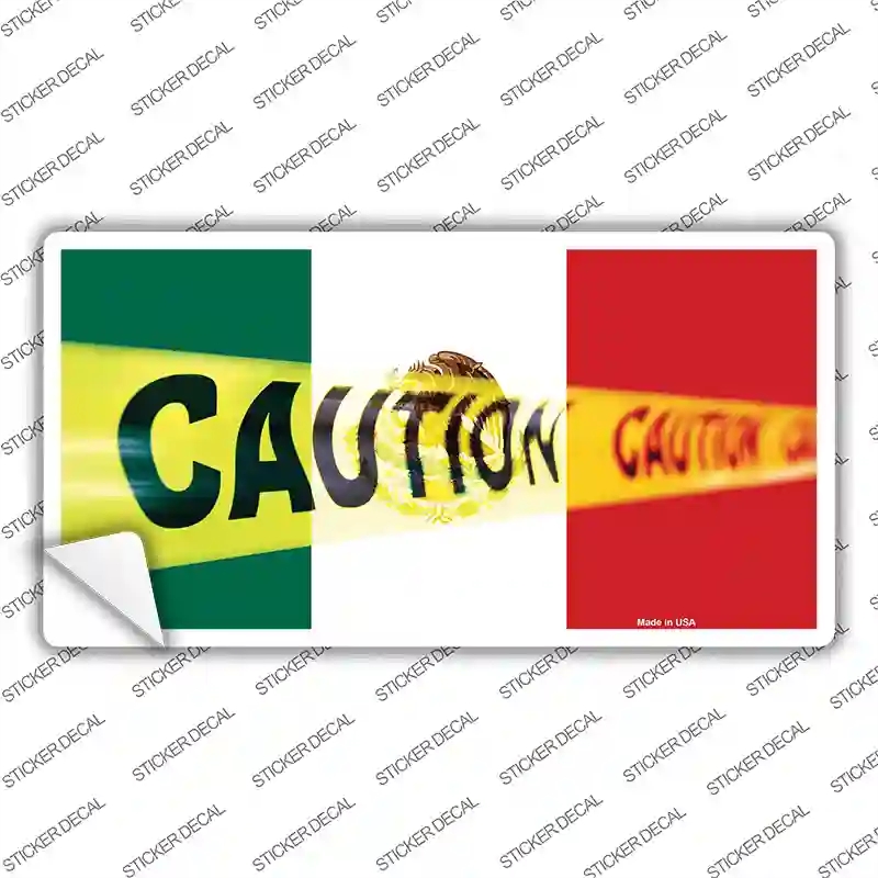 LP-12188s-L Caution Mexico Flag Novelty Sticker Decal - Large