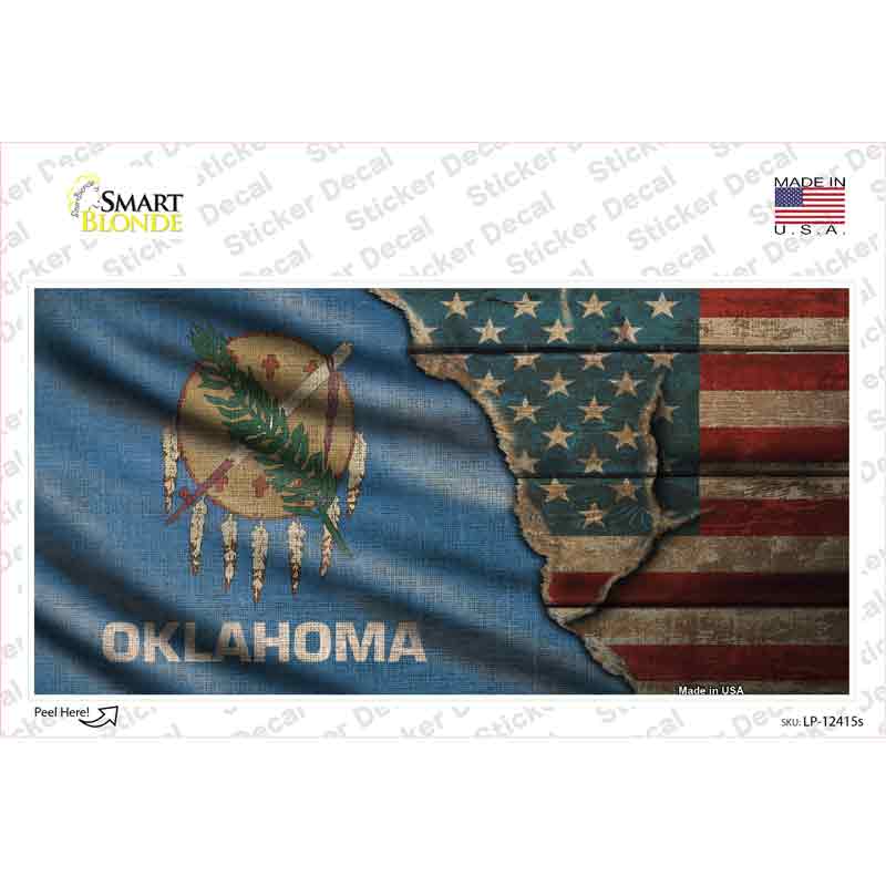 LP-12415s-M Oklahoma & American Flag Novelty Sticker Decal - Medium