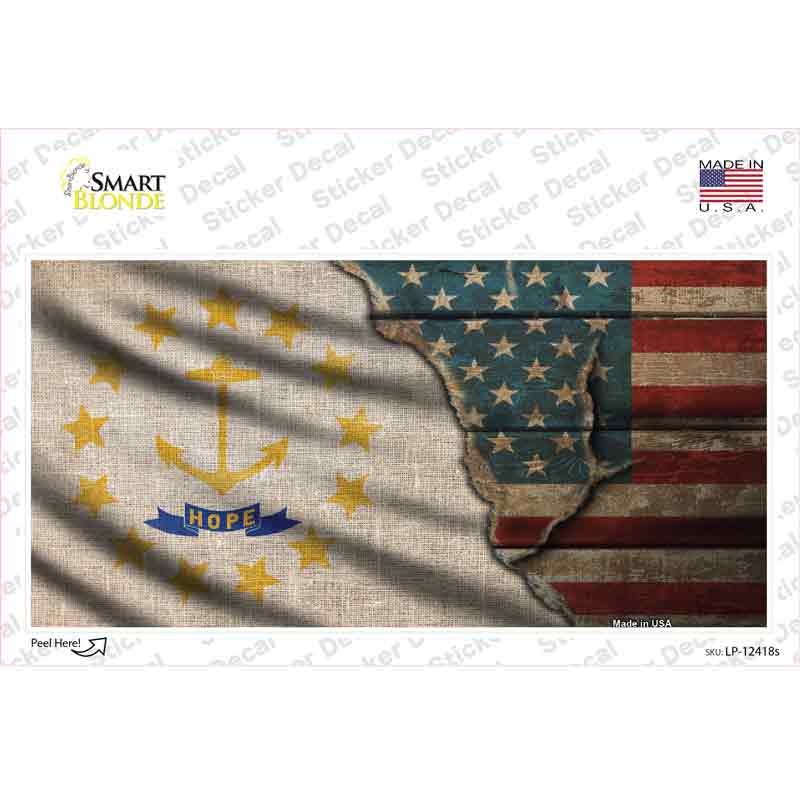 LP-12418s-M Rhode Island & American Flag Novelty Sticker Decal - Medium