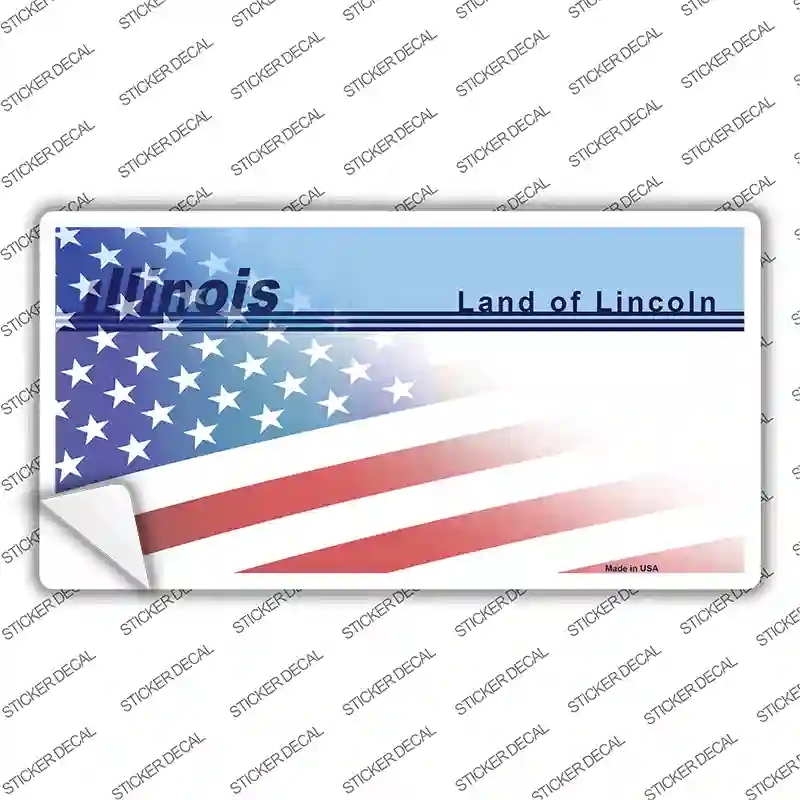 LP-12435s-L Illinois Half American Flag Novelty Sticker Decal - Large