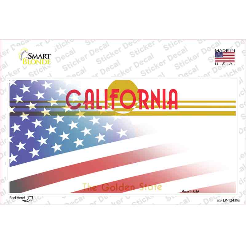 LP-12439s-M California Half American Flag Novelty Sticker Decal - Medium
