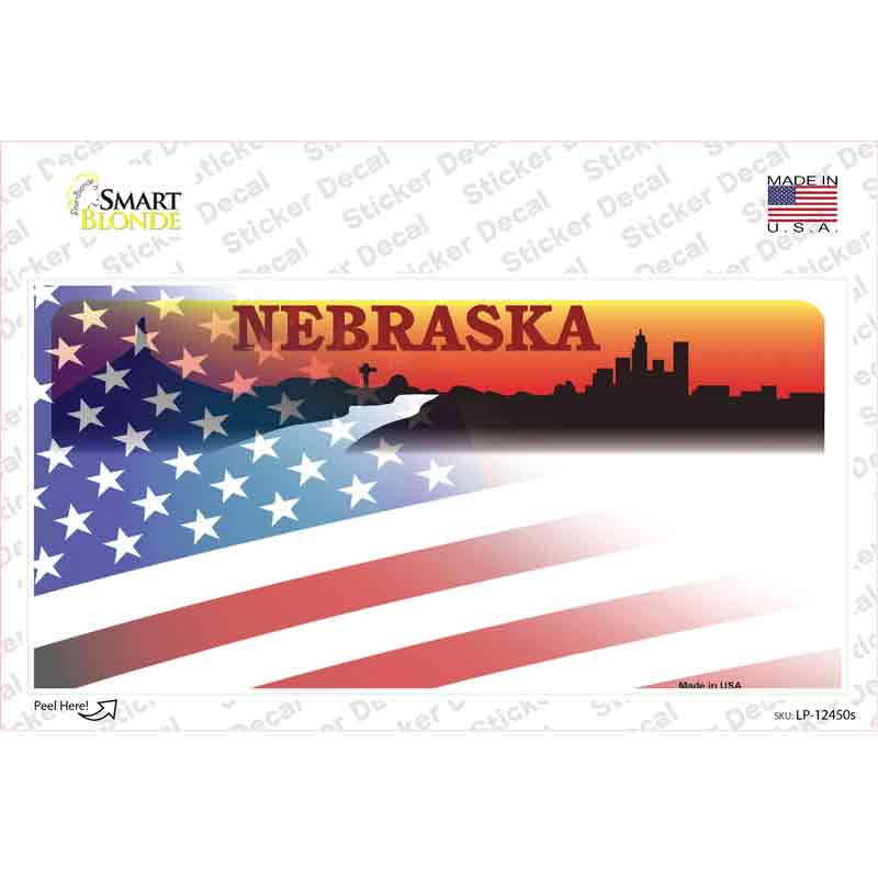 LP-12450s-M Nebraska Half American Flag Novelty Sticker Decal - Medium
