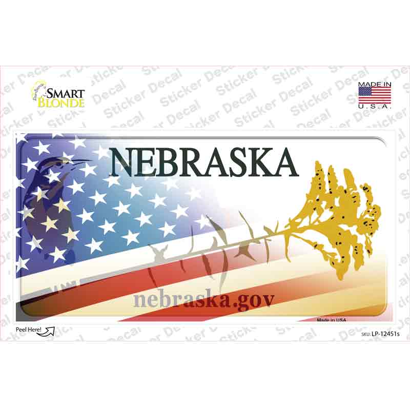 LP-12451s-M Nebraska American Flag Novelty Sticker Decal - Medium