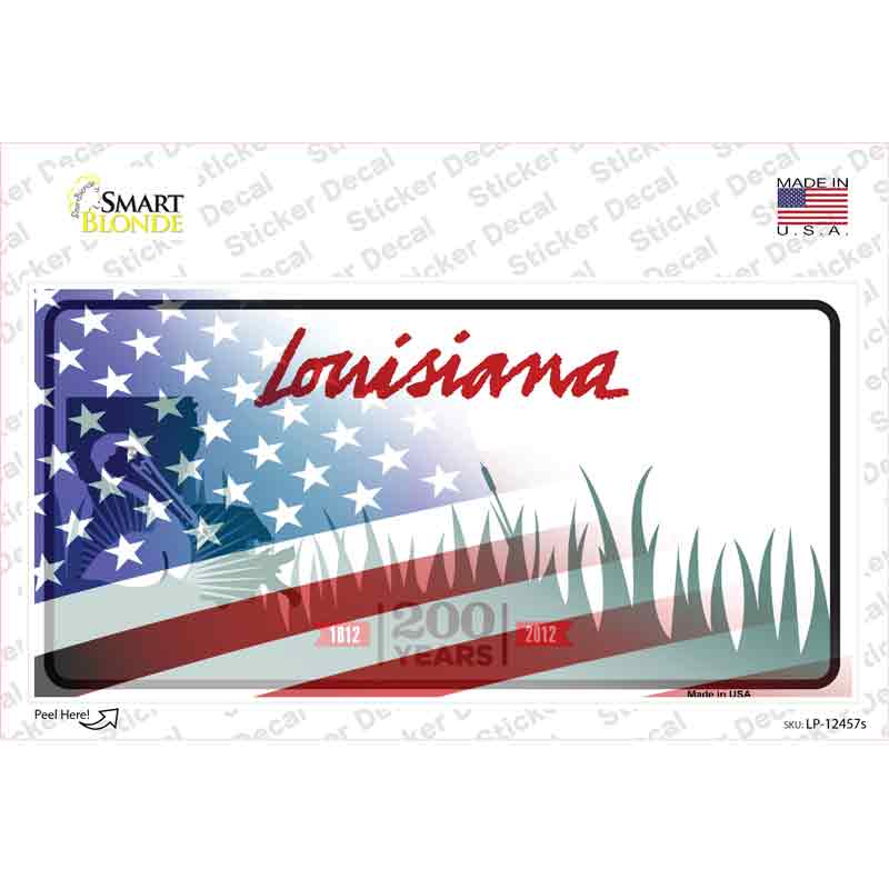 LP-12457s-M Louisiana Half American Flag Novelty Sticker Decal - Medium