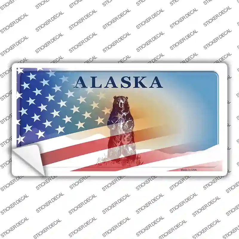 LP-12478s-S Alaska Bear with American Flag Novelty Sticker Decal - Small