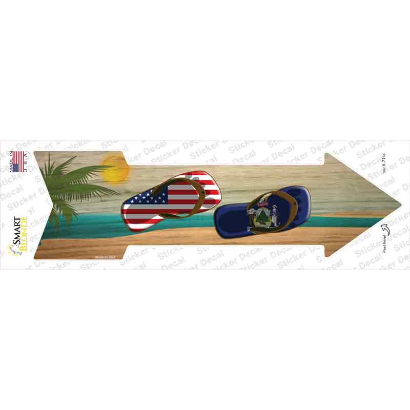 A-714s-M US & Maine Flag Flip Flop Novelty Arrow Sticker Decal - Medium