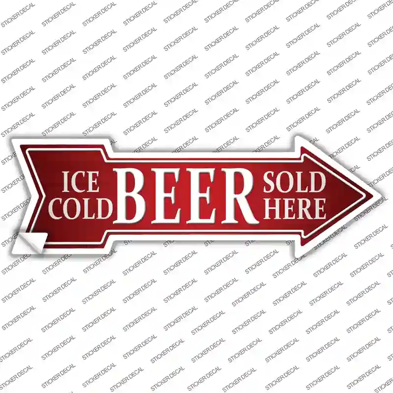 A-145s-XL Ice Cold Beer Sold Here Novelty Arrow Sticker Decal - Extra Large