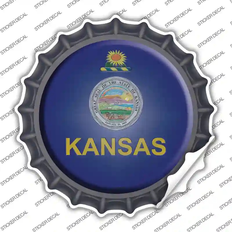 BC-115s-S Kansas State Flag Novelty Bottle Cap Sticker Decal - Small