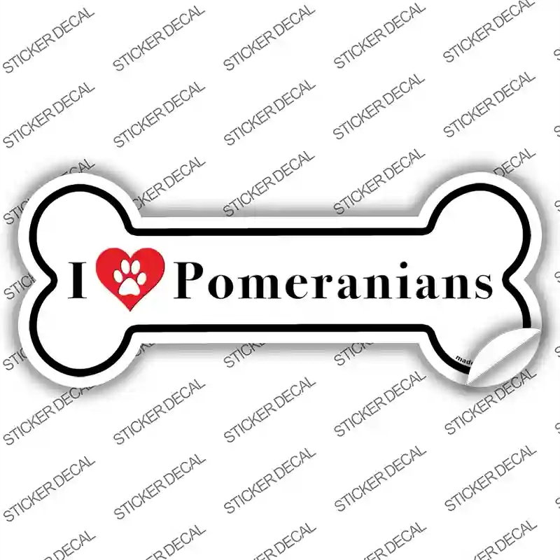 B-159s-S I Love Pomeranians Novelty Bone Sticker Decal - Small