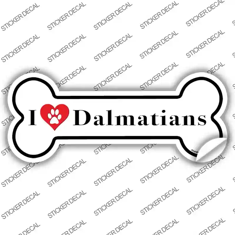 B-134s-S I Love Dalmatians Novelty Bone Sticker Decal - Small
