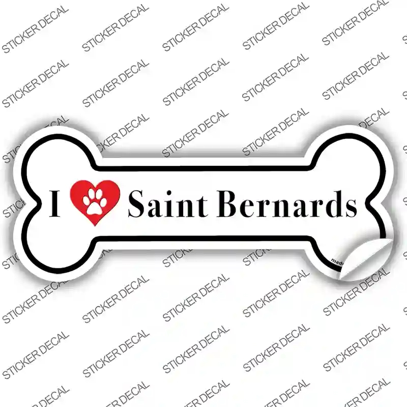 B-144s-S I Love Saint Bernards Novelty Bone Sticker Decal - Small