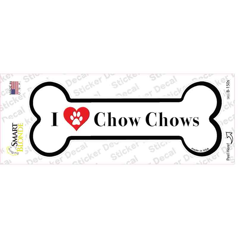 B-150s-M I Love Chow Chows Novelty Bone Sticker Decal - Medium