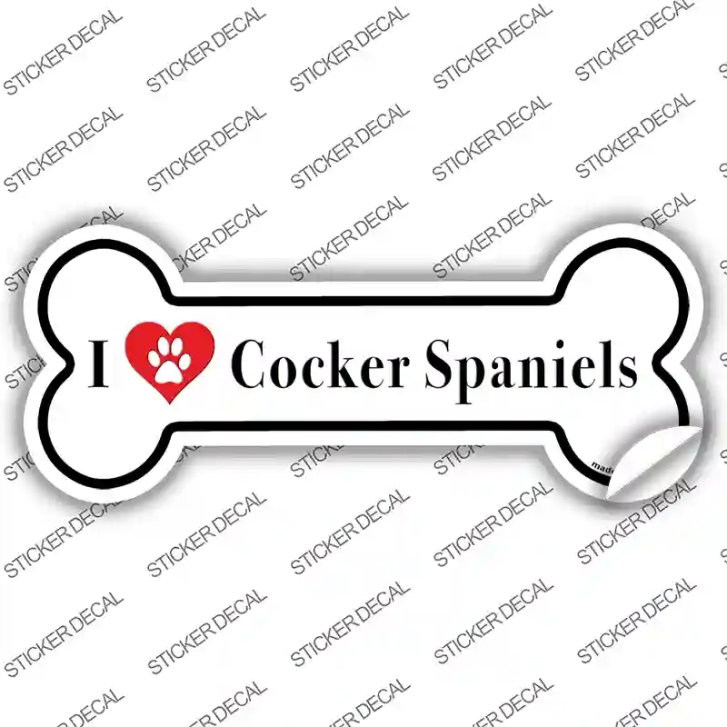 B-155s-L I Love Cocker Spaniels Novelty Bone Sticker Decal - Large