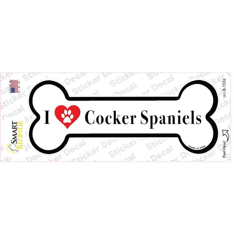 B-155s-M I Love Cocker Spaniels Novelty Bone Sticker Decal - Medium