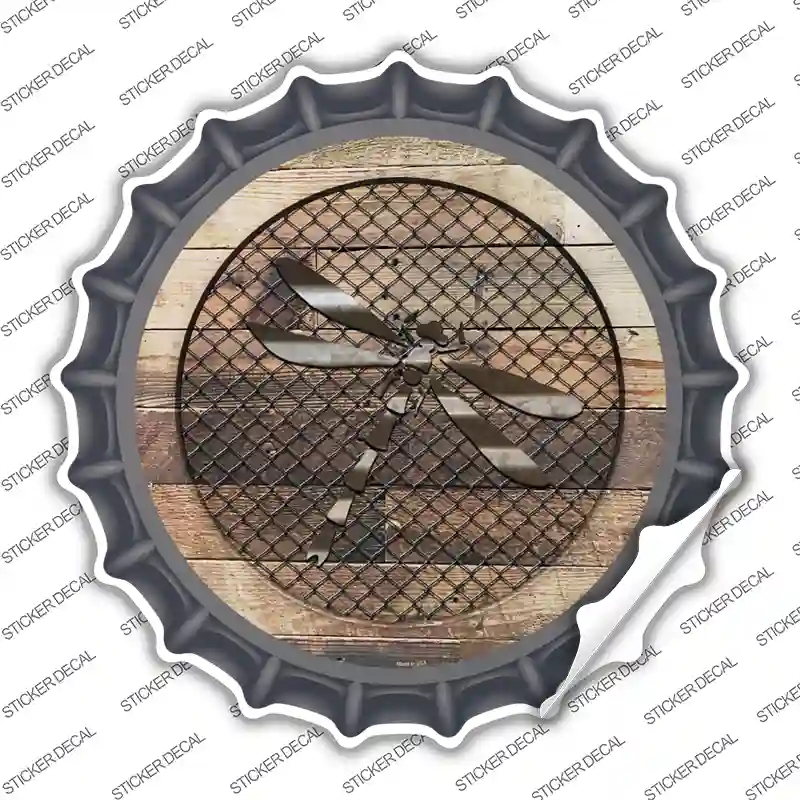 BC-1032s-L Dragonfly on Wood Novelty Bottle Cap Sticker Decal - Large