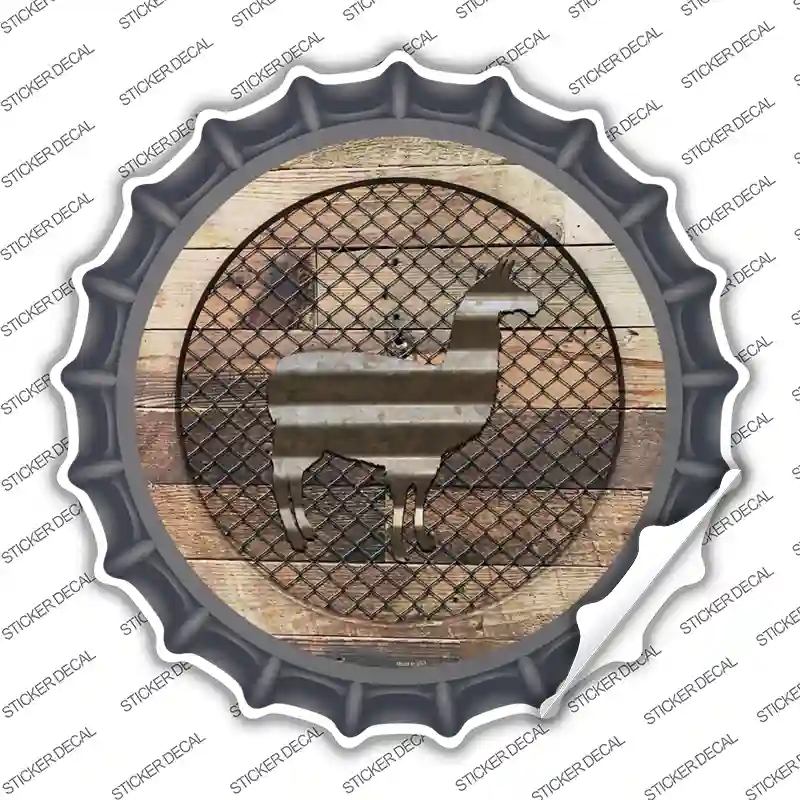 BC-1039s-S Llama on Wood Novelty Bottle Cap Sticker Decal - Small