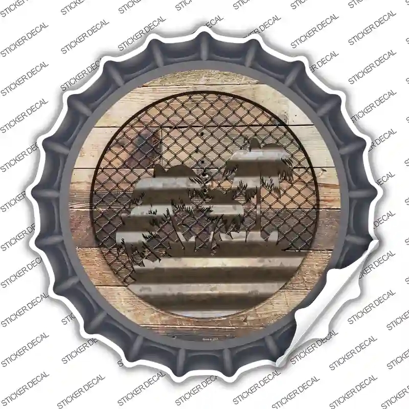 BC-1059s-S Palm Trees on Wood Novelty Bottle Cap Sticker Decal - Small