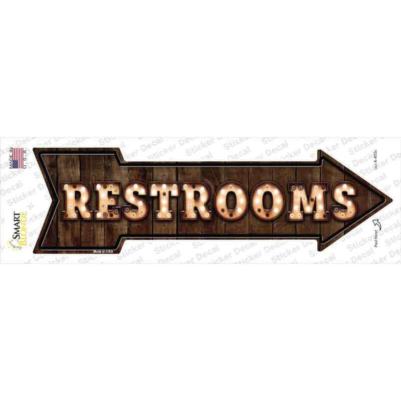 A-455s-M Restrooms Bulb Letters Novelty Arrow Sticker Decal - Medium
