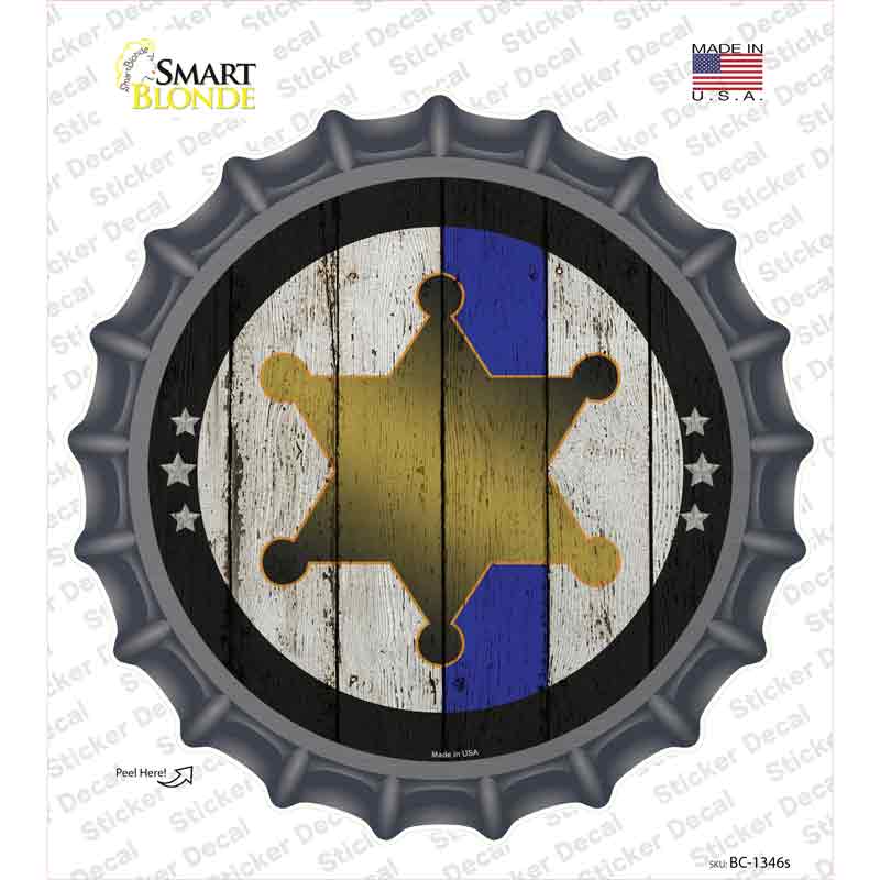BC-1346s-M Sheriff Star Blue Line Novelty Bottle Cap Sticker Decal - Medium