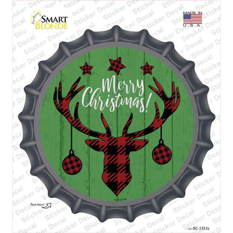 BC-1355s-M Merry Christmas Reindeer Novelty Bottle Cap Sticker Decal - Medium