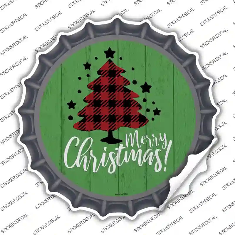 BC-1360s-L Merry Christmas with Tree Novelty Bottle Cap Sticker Decal - Large