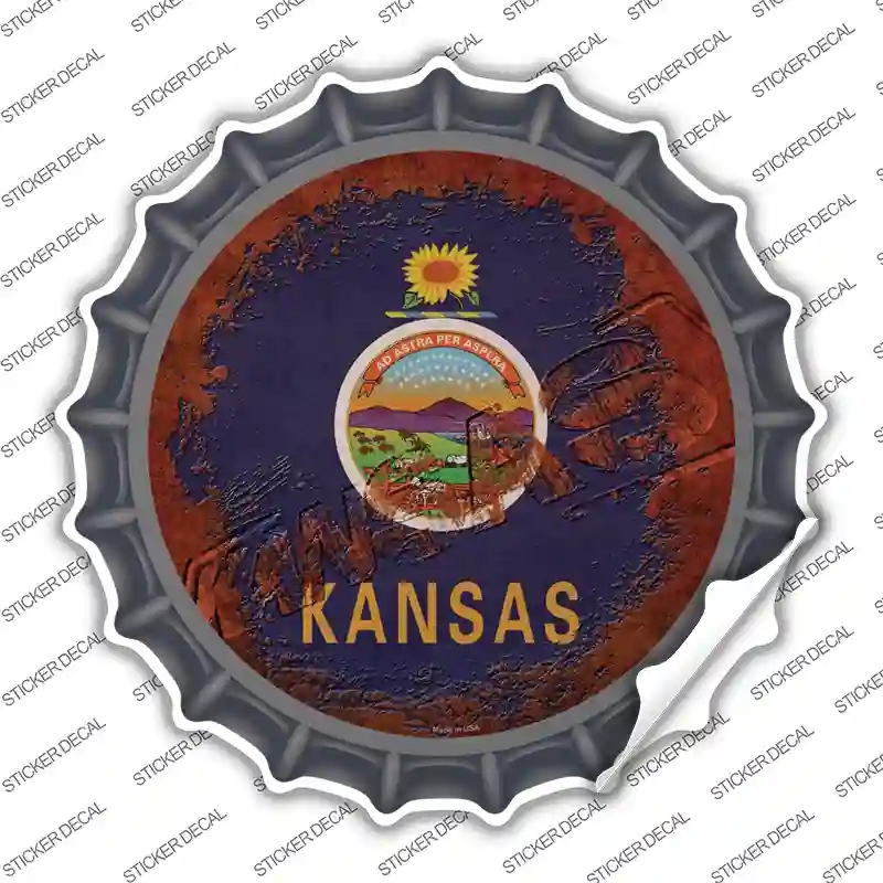 BC-1181s-XL Kansas Rusty Stamped Novelty Bottle Cap Sticker Decal - Extra Large