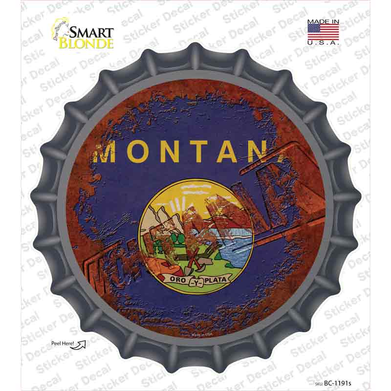 BC-1191s-M Montana Rusty Stamped Novelty Bottle Cap Sticker Decal - Medium