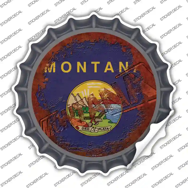 BC-1191s-S Montana Rusty Stamped Novelty Bottle Cap Sticker Decal - Small