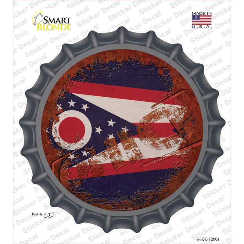 BC-1200s-M Ohio Rusty Stamped Novelty Bottle Cap Sticker Decal - Medium