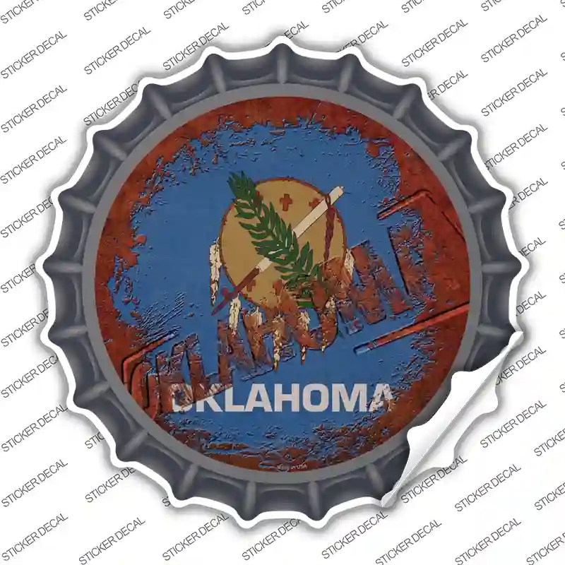 BC-1201s-L Oklahoma Rusty Stamped Novelty Bottle Cap Sticker Decal - Large