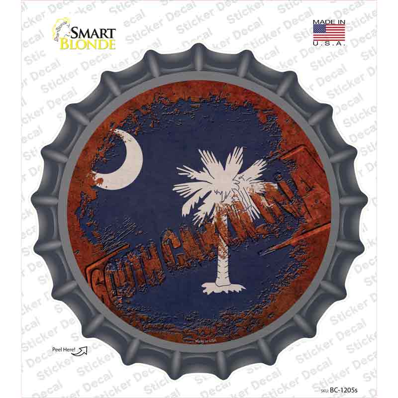 BC-1205s-M South Carolina Rusty Stamped Novelty Bottle Cap Sticker Decal - Medium