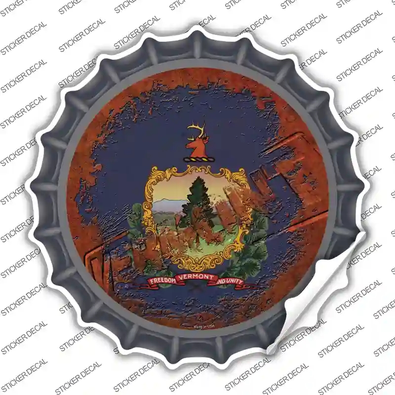 BC-1210s-S Vermont Rusty Stamped Novelty Bottle Cap Sticker Decal - Small
