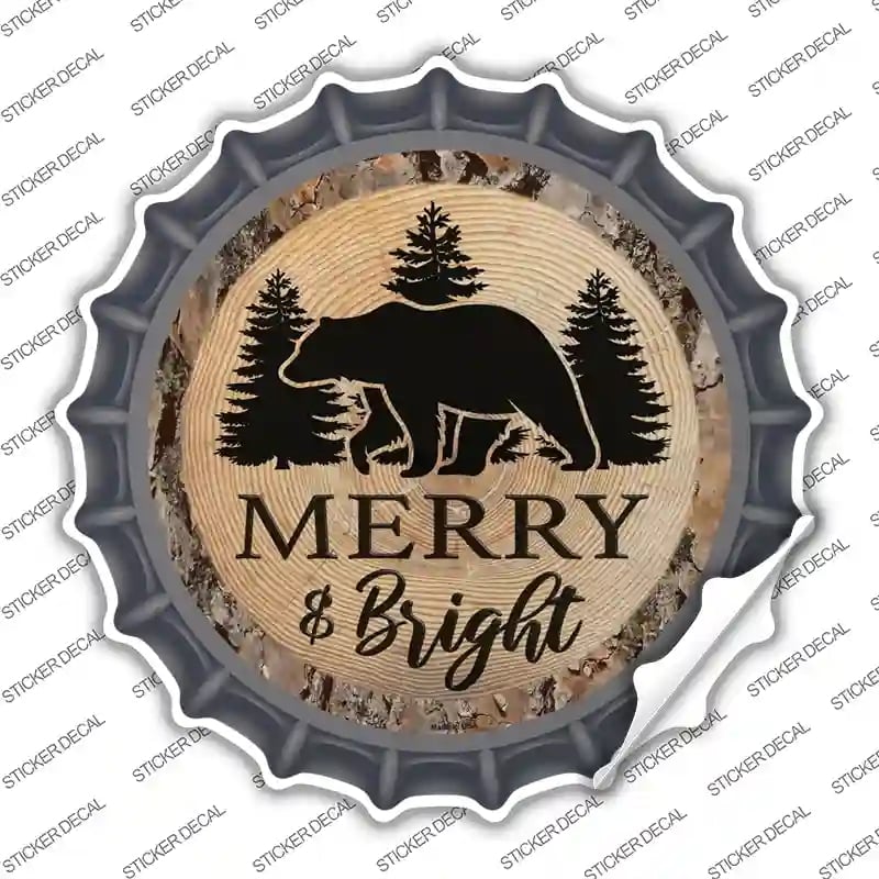 BC-1383s-XL Merry & Bright Bear Novelty Bottle Cap Sticker Decal - Extra Large