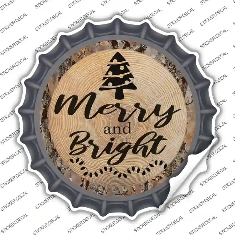 BC-1394s-L Merry & Bright Novelty Bottle Cap Sticker Decal - Large