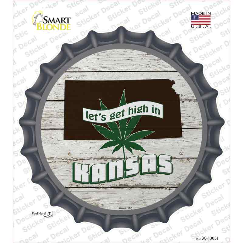 BC-1305s-M Lets Get High in Kansas Novelty Bottle Cap Sticker Decal - Medium