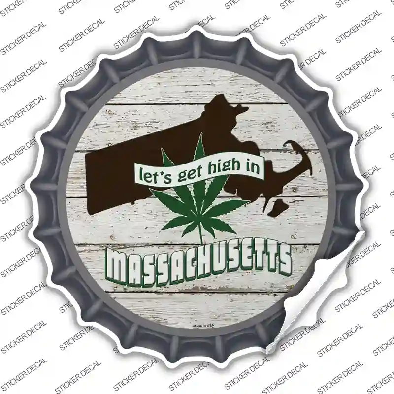 BC-1310s-L Lets Get High in Massachusetts Novelty Bottle Cap Sticker Decal - Large