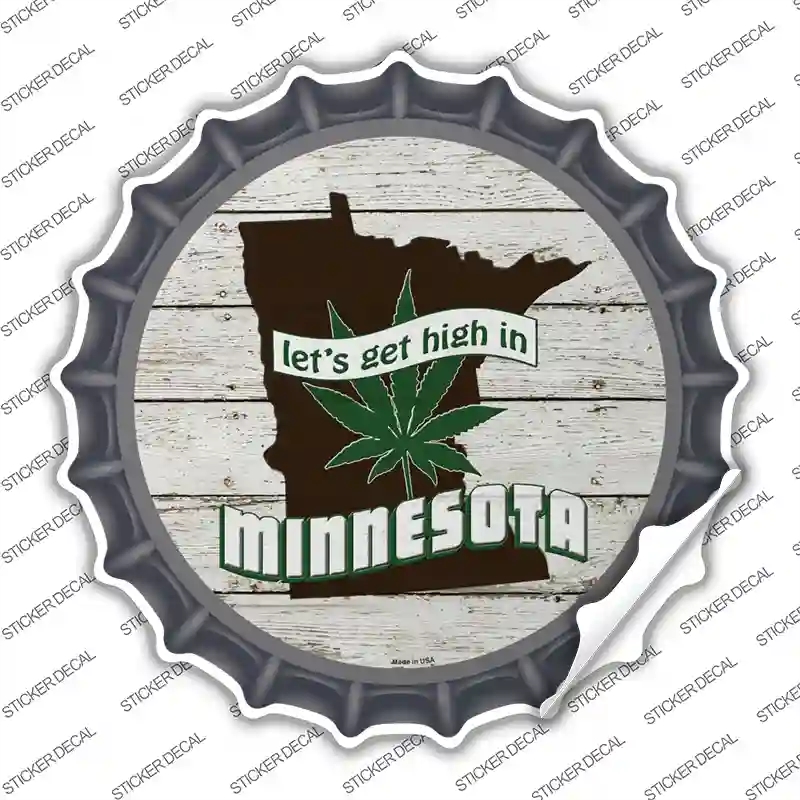 BC-1312s-S Lets Get High in Minnesota Novelty Bottle Cap Sticker Decal - Small